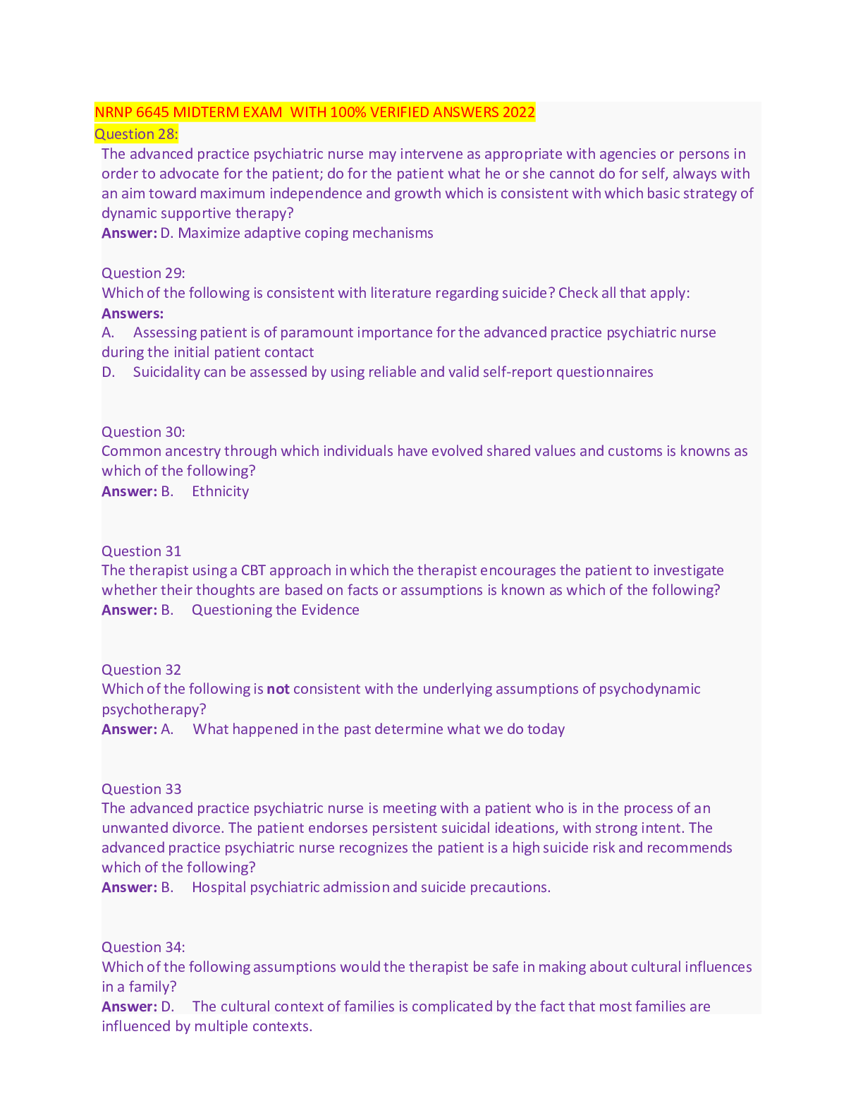 Preview image for NRNP 6645 MIDTERM EXAM WITH 100% VERIFIED ANSWERS 2022